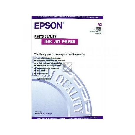 Original Epson Photo Quality Ink Jet Paper DIN A3 100 Seiten weiß (C13S041068)